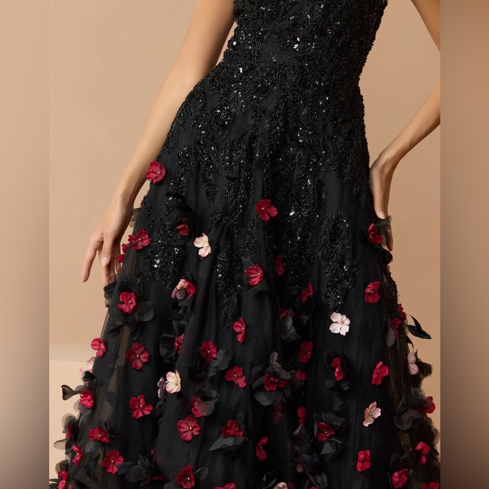 MAC DUGGAL Sleeveless Beaded Midi Dress With 3D Flowers NEW SIZE 4 - Picture 5 of 9